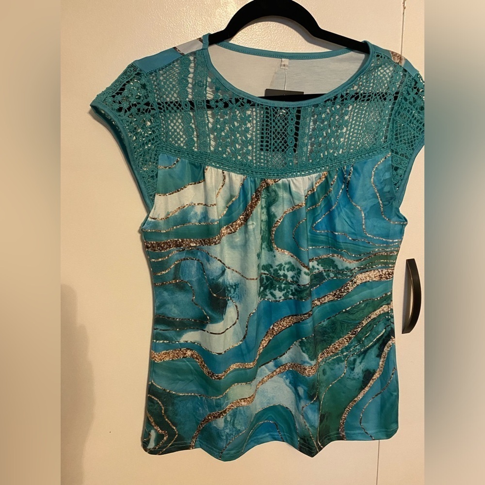 ETCYY Cap Sleeve, Loose Fit, Lace Top, S